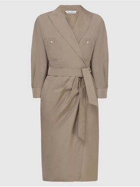 MaxMara Taupe Belted Wrap Midi Dress